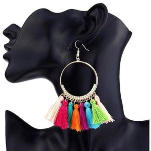 Multicolored tassel hoops